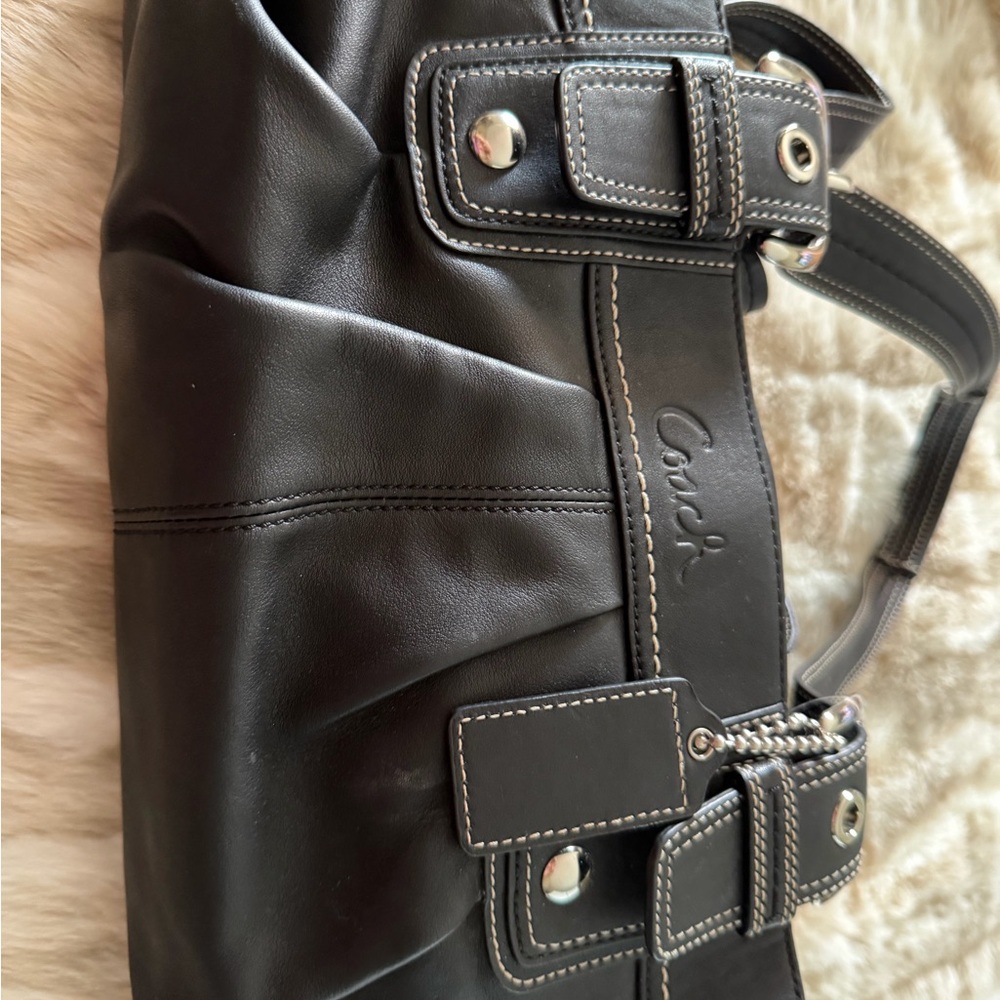 Coach Black Leather Bag with Silver Zipper